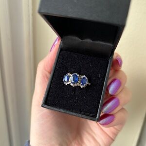.925 Sterling Silver Halo Sapphire CZ Diamond Ring size 9